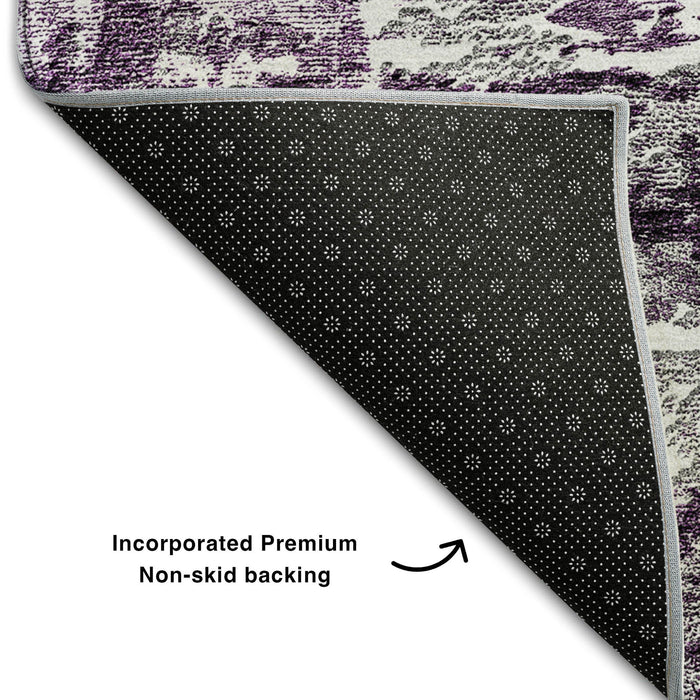 10' X 14' Abstract Washable Area Rug With UV Protection (657515) - Eggplant / Ivory