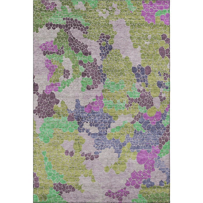 10' X 14' Geometric Washable Area Rug With UV Protection (707695) - Fern Green / Eggplant / Blush