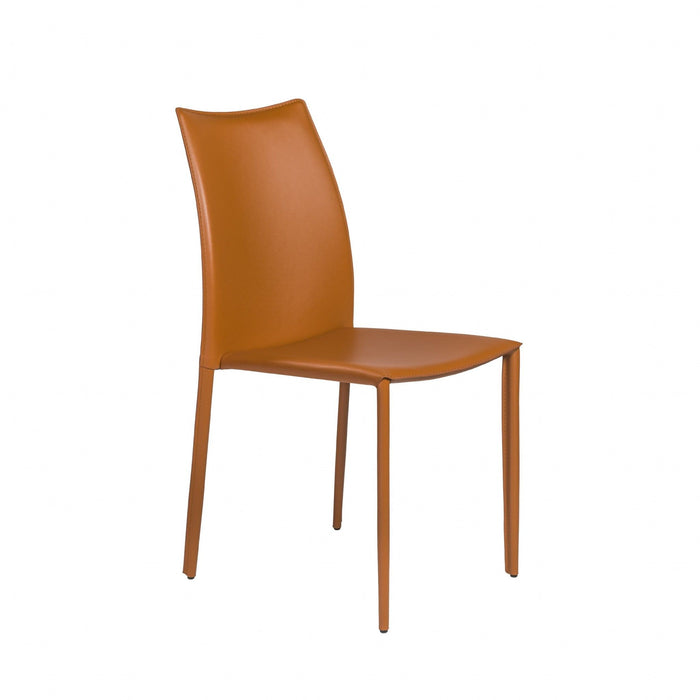 Upholstered Leather Dining Side Chairs (Set of 2) - Terra Cotta