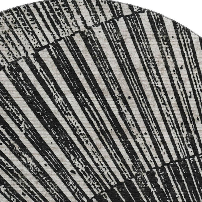 8' Geometric Washable Round Rug With UV Protection (648319) - Black / Ivory