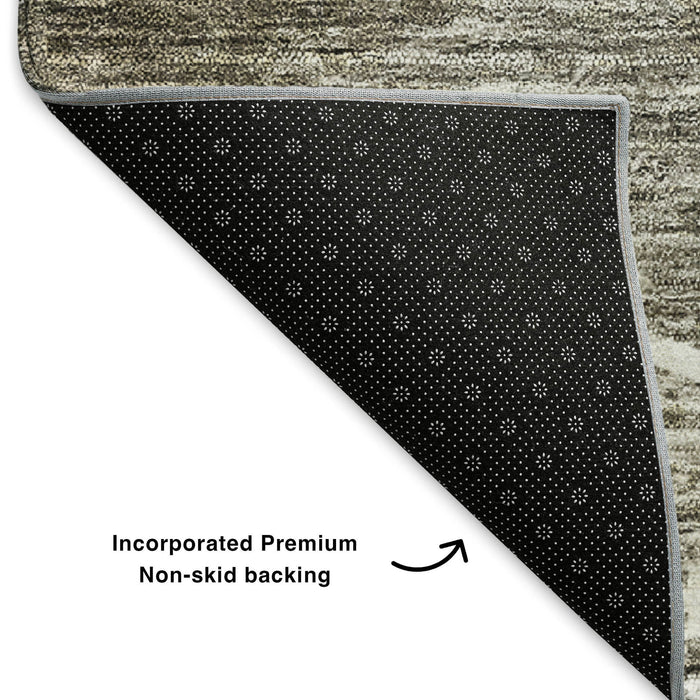 8' X 10' Abstract Washable Area Rug With UV Protection (650774) - Taupe / Ivory