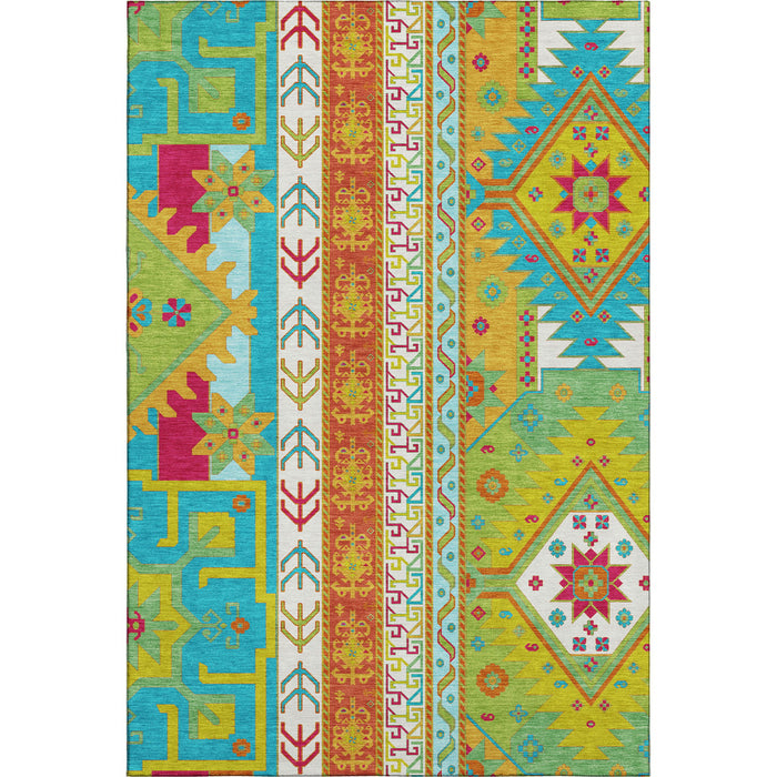 10' X 14' Southwestern Washable Area Rug With UV Protection (679684) - Teal / Lime Green / Orange