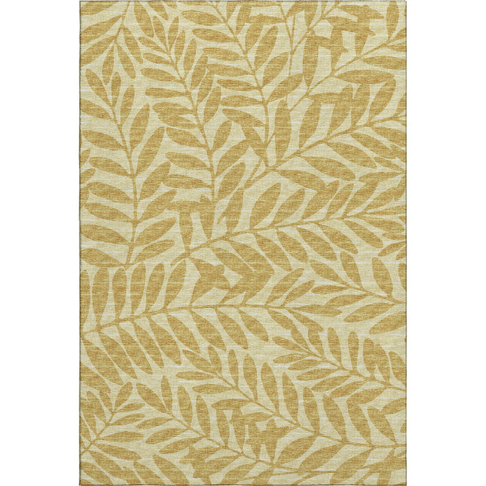 10' X 14' Botanical Leaves Washable Area Rug With UV Protection (644856) - Gold / Ivory