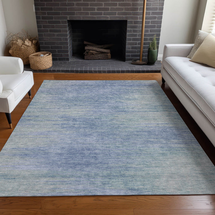 10' X 14' Abstract Washable Area Rug Polyester With UV Protection - Denim Blue And Ivory