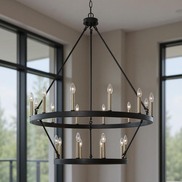 48" Candle Style Multi Light Metal Dimmable Chandelier - Black
