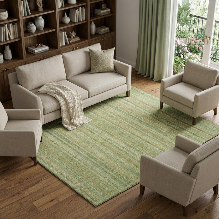 10' X 14' Striped Washable Area Rug With UV Protection (696236) - Artichoke Green / Gold