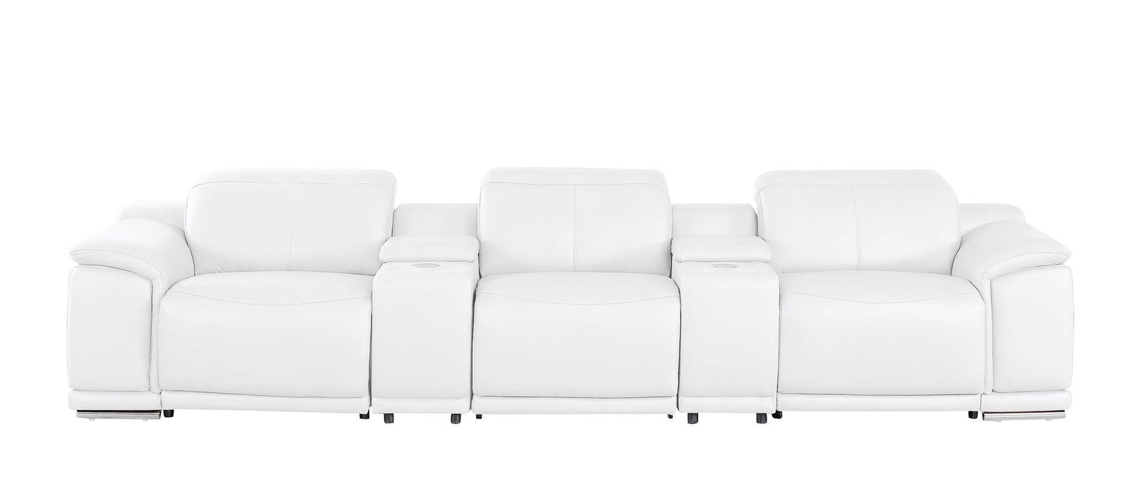 134" Leather Reclining USB Sofa - White