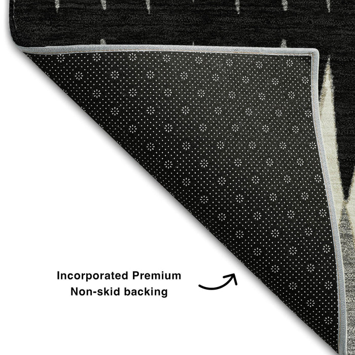 10' X 14' Striped Washable Area Rug With UV Protection (668958) - Black / Gray / Ivory