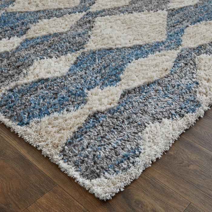 9' x 12' Chevron Power Loom Stain Resistant Area Rug - Ivory Gray And Blue