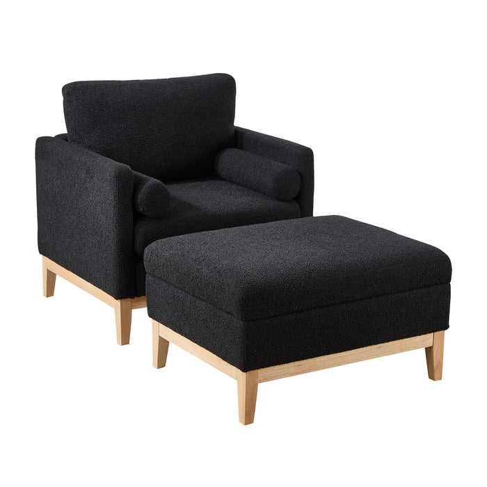 Giga oversized stationary swivel barrel accent chair with matching ottoman featuring storage, in a modern design with plush upholstery.