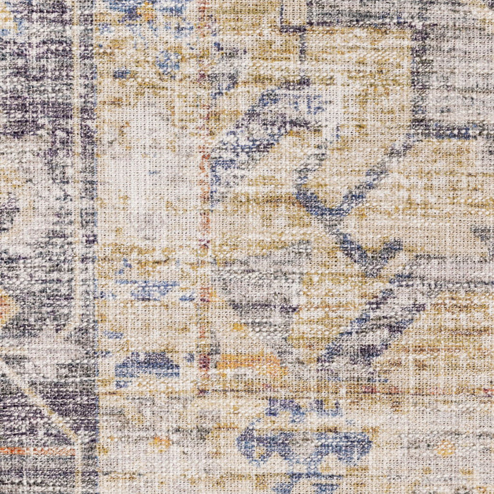 9' x 12' Oriental Power Loom Stain Resistant Area Rug - Blue Gold Gray Orange Yellow And Purple