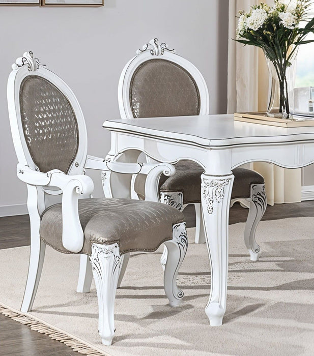 Upholstered Faux Leather Solid Wood King Louis Back Dining Arm Chairs (Set of 2) - Gray