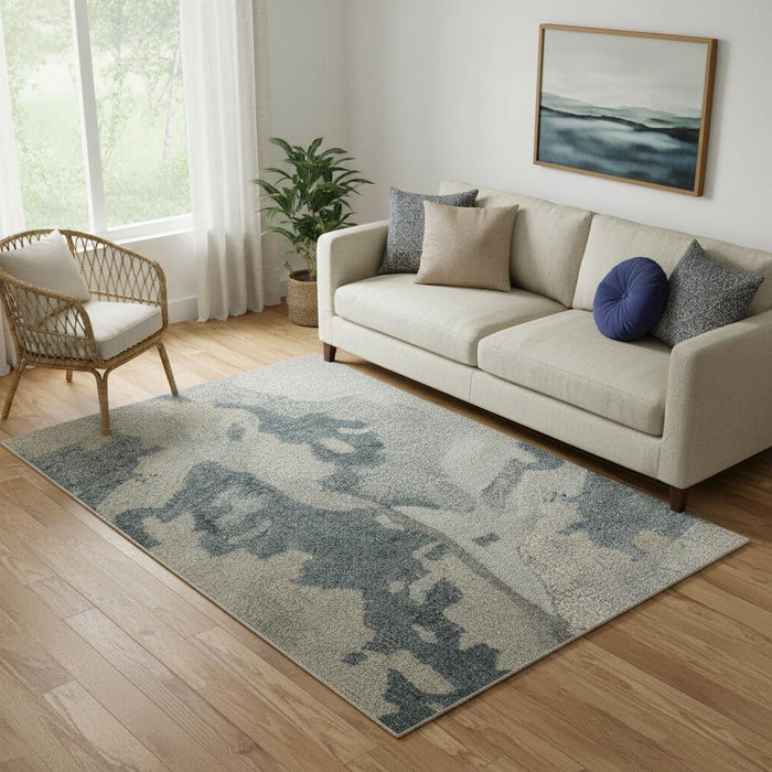 5' X 8' Abstract Hand Tufted Area Rug (722191) - Blue / Ivory