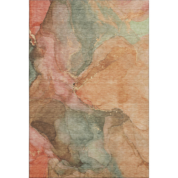 10' X 14' Abstract Washable Area Rug With UV Protection (701183) - Coral / Gray