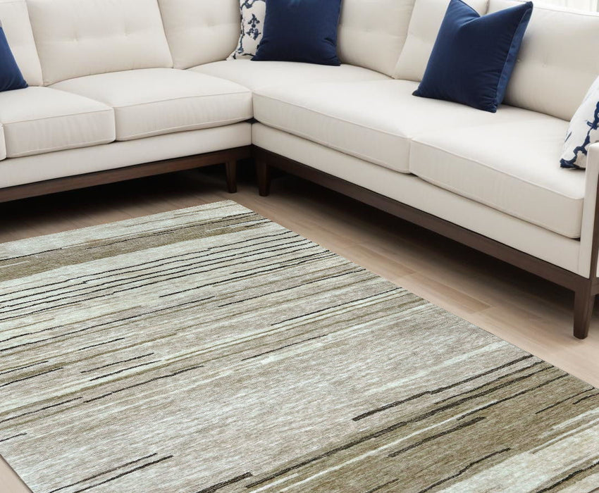 7' x 10' Abstract Power Loom Distressed Non Skid Area Rug - Beige And Brown