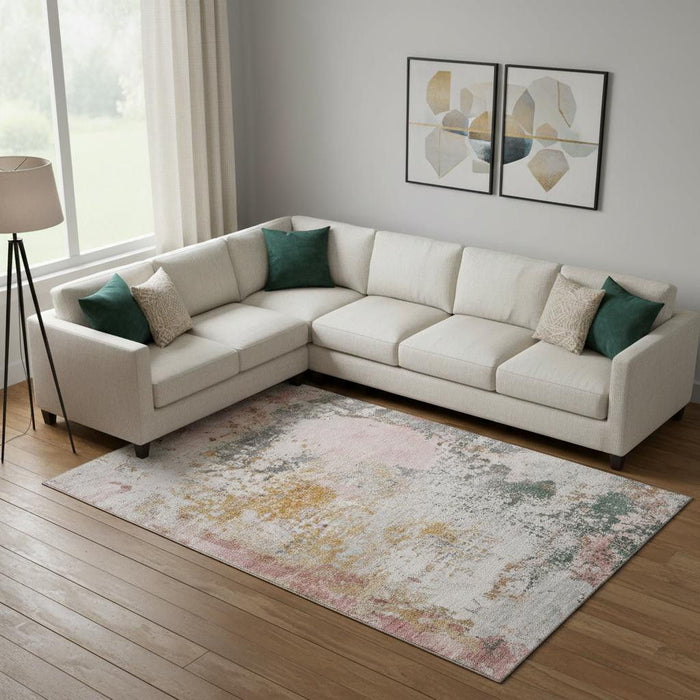 10' X 14' Abstract Washable Area Rug With UV Protection (717068) - Pink / Copper