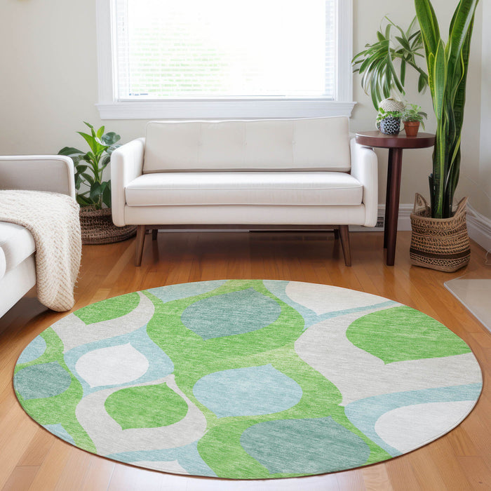 8' Ogee Washable Round Rug With UV Protection - Lime Green