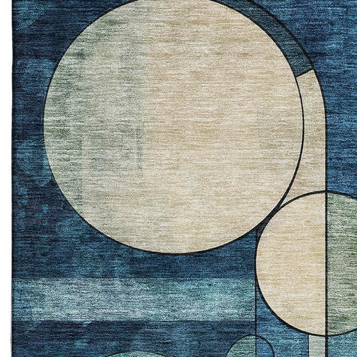 10' X 14' Geometric Washable Area Rug With UV Protection (685276) - Blue / Copper / Ivory