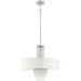 Four-light metal chandelier with shades in nickel finish, featuring clear and off-white glass, designed by HomeRoots.