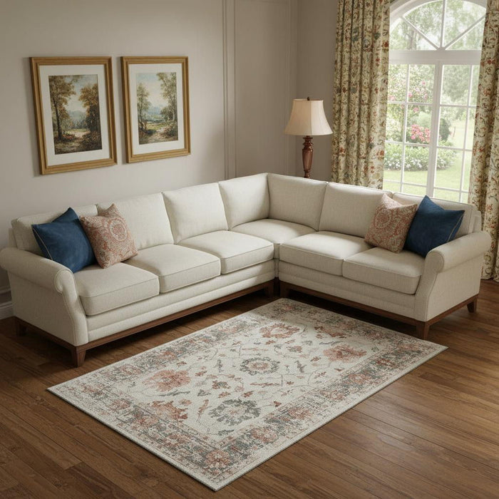 10' X 14' Oriental Washable Area Rug With UV Protection (709884) - Linen / Ivory / Salmon