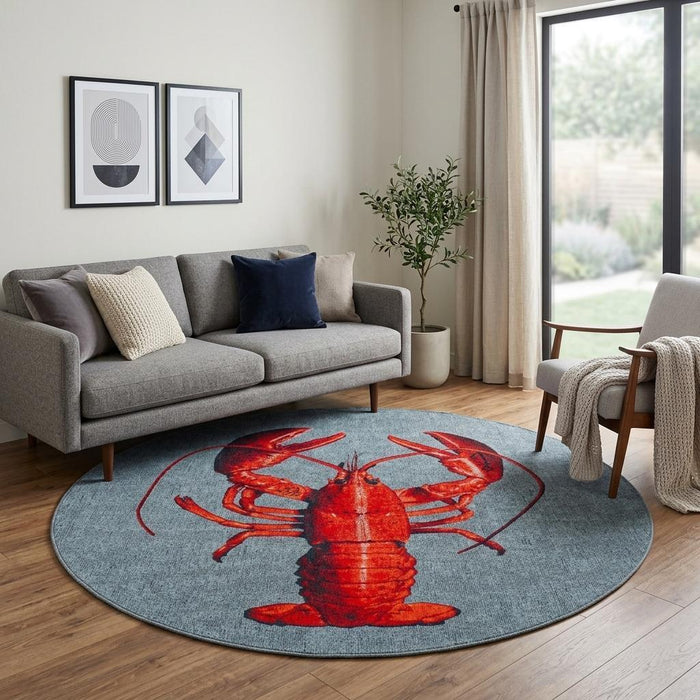 8' Abstract Washable Round Rug (552033) - Blue / Red