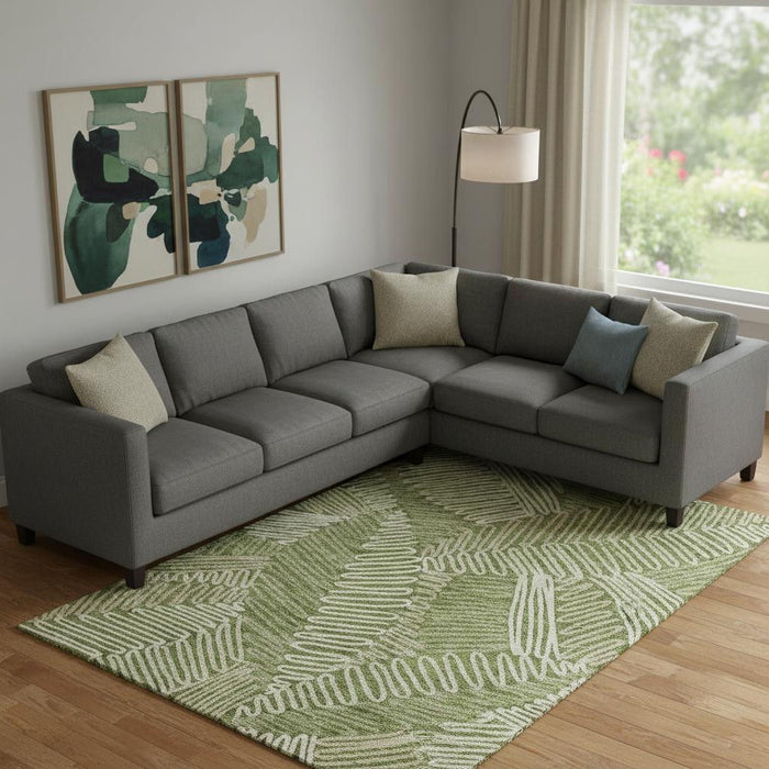 10' X 14' Floral Washable Area Rug With UV Protection (671918) - Olive Green / Ivory / Beige