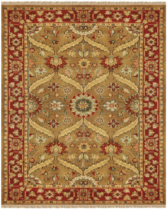 9' X 13' Wool Oriental Hand Knotted Area Rug With Fringe (744393) - Brown / Red / Gold