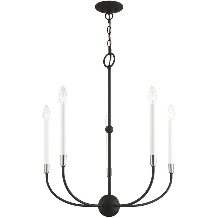 28" Five Light Dimmable Chandelier With Shades - Black
