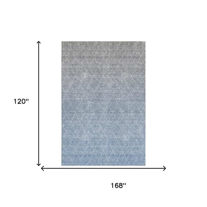 10' X 14' Geometric Washable Area Rug With UV Protection (688165) - Blue / Gray / Silver