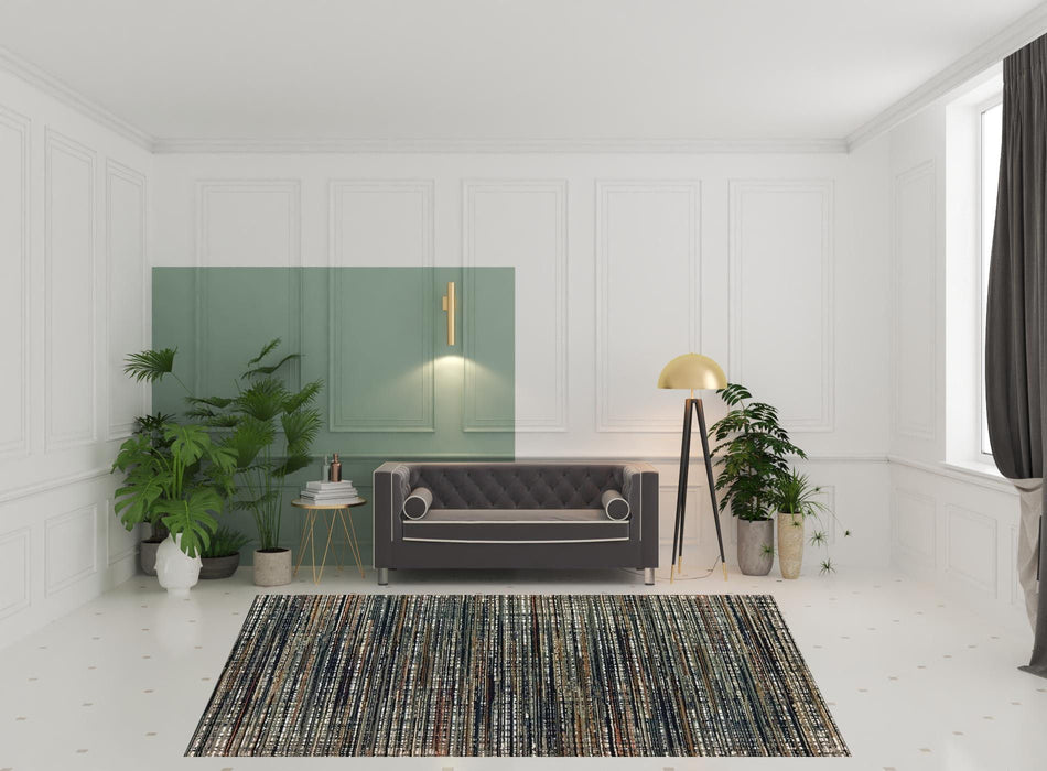 8' x 11' Abstract Power Loom Stain Resistant Area Rug - Black Navy Gold Ivory And Blush