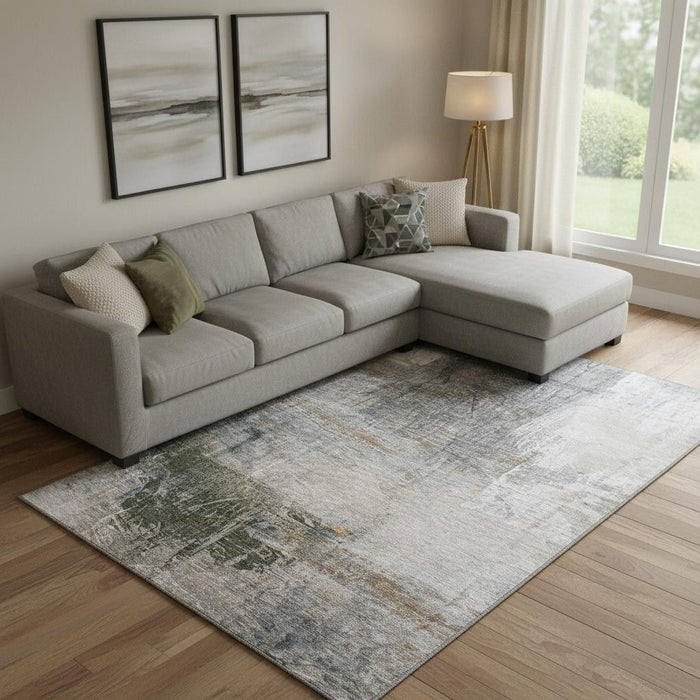10' X 14' Abstract Washable Area Rug With UV Protection (718412) - Light Taupe / Gray