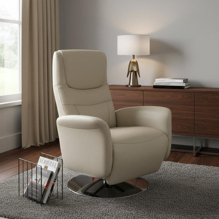Tufted Genuine Leather Power Swivel Recliner - Light Gray