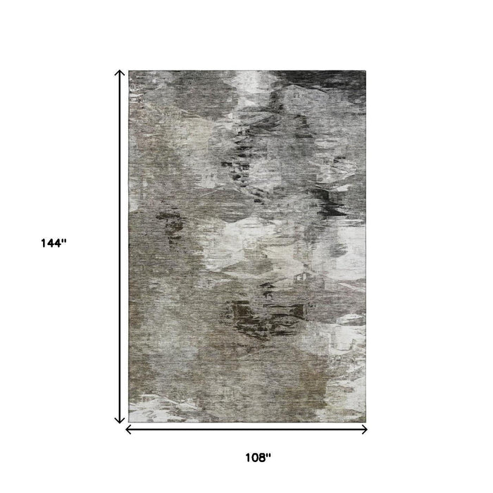 9' X 12' Abstract Washable Area Rug With UV Protection (650775) - Taupe / Ivory