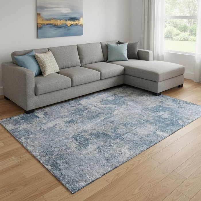 10' X 14' Abstract Washable Area Rug With UV Protection (649816) - Blue / Ivory