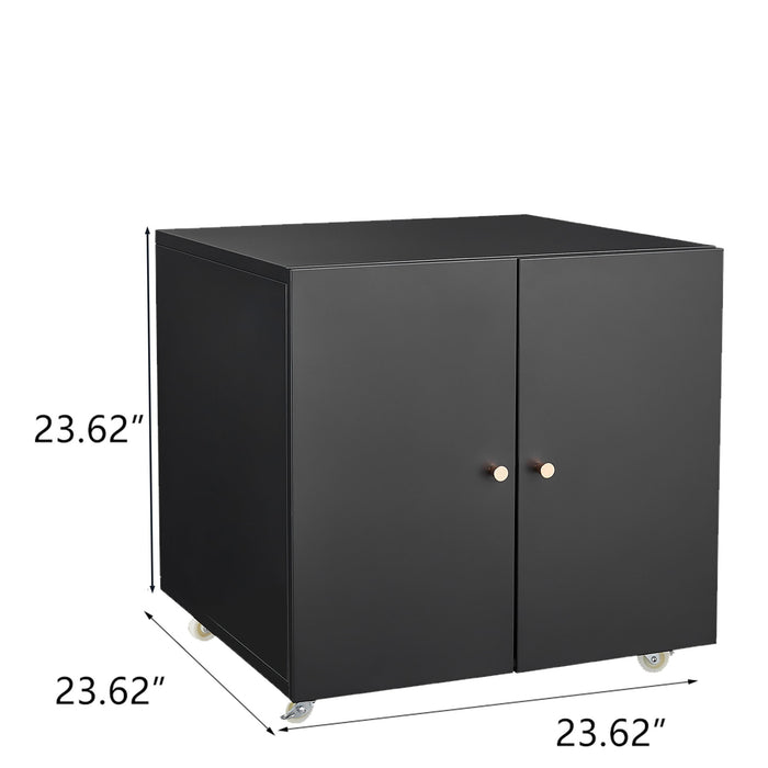 Giga office copier cabinet with two steel doors, mobile printer stand and file storage for office organization.
