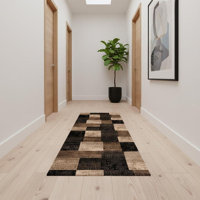 13' Geometric Power Loom Runner Rug (487628) - Black / Brown / Tan
