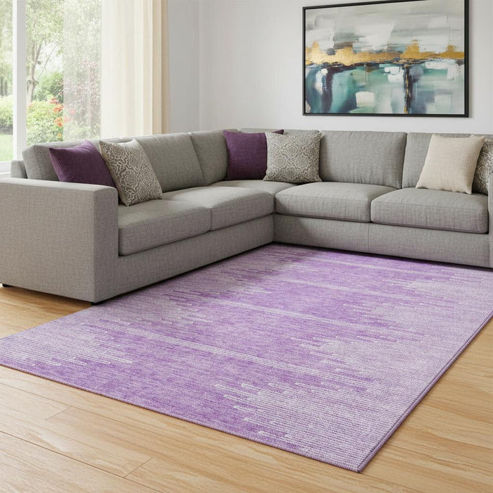 10' X 14' Abstract Washable Area Rug With UV Protection (653713) - Lavender / Ivory