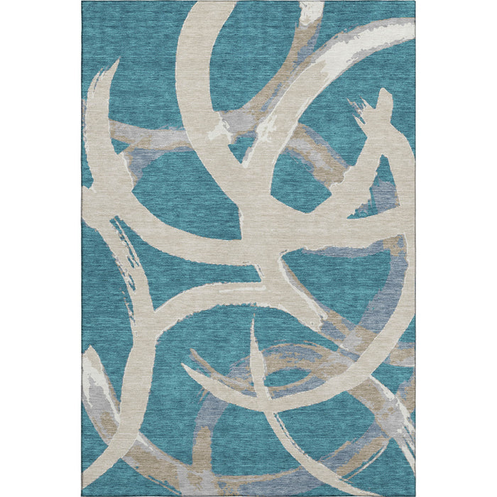 10' X 14' Abstract Washable Area Rug With UV Protection (680295) - Teal / Ivory / Gray