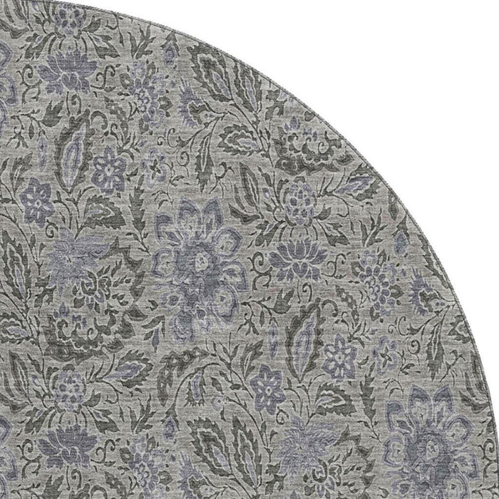 8' Floral Washable Round Rug With UV Protection (654985) - Khaki / Gray