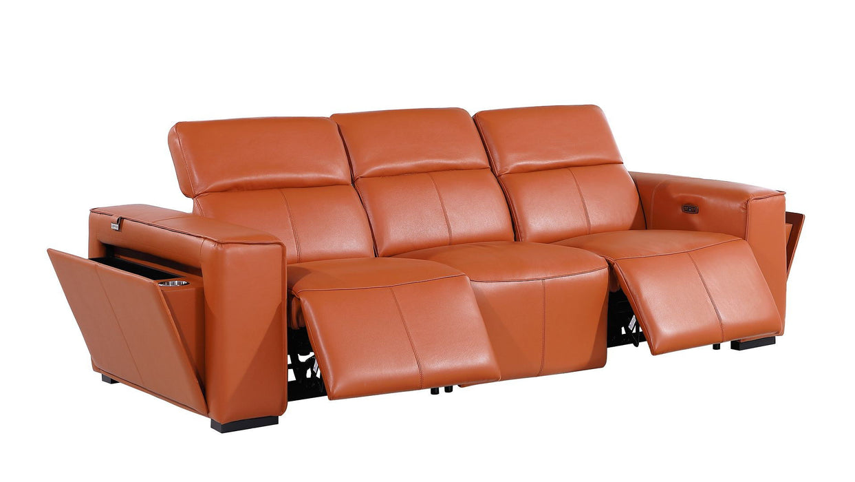 Top Grain Leather Reclining Metal USB Sofa (720391) - Camel
