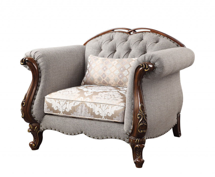 Fabric and Cherry Floral Arm Chair 48" - Beige