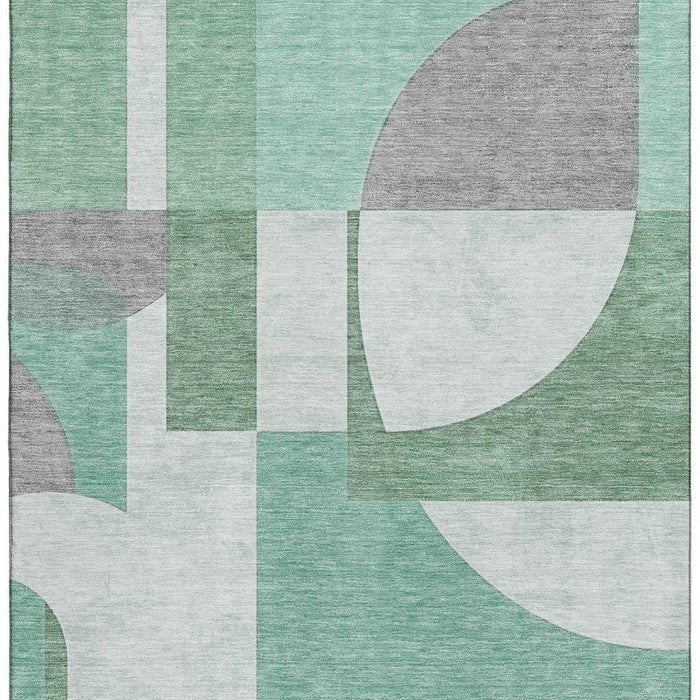 10' X 14' Abstract Geometric Washable Area Rug With UV Protection (697356) - Green / Gray / Ivory