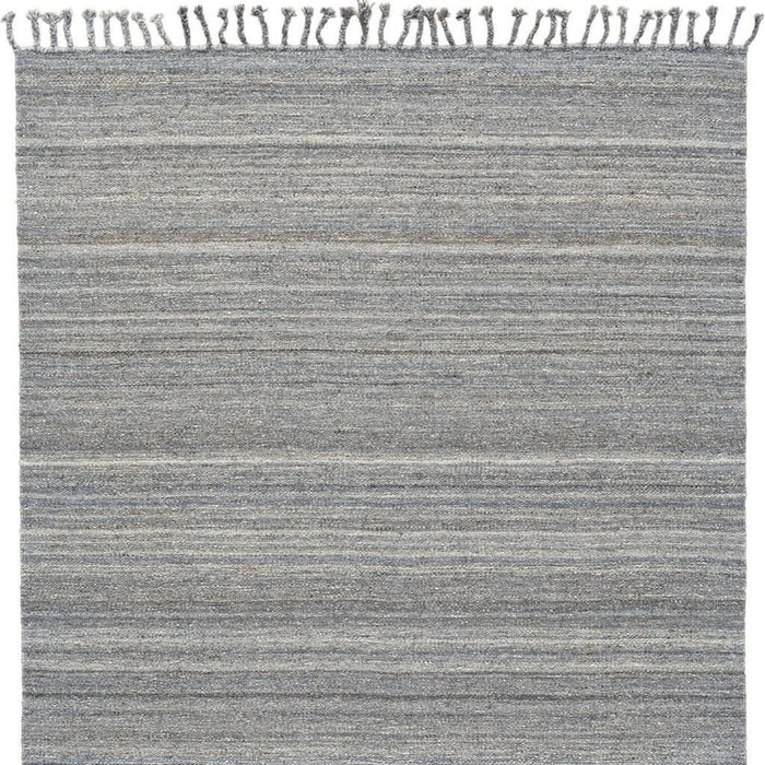 9' X 12' Wool Striped Hand Woven Area Rug With Fringe (565853) - Gray