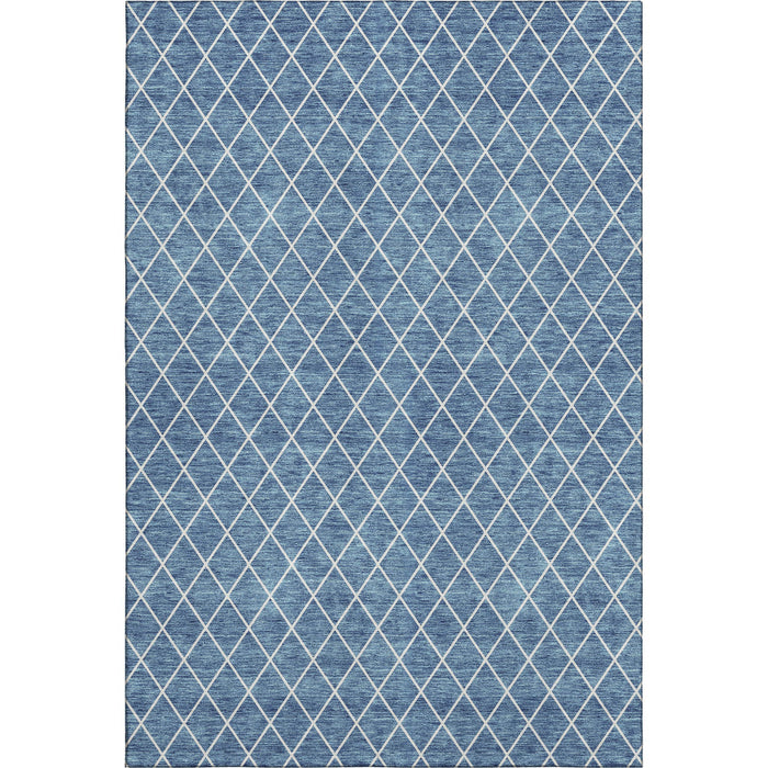 10' X 14' Geometric Washable Area Rug With UV Protection (674077) - Denim Blue / Ivory