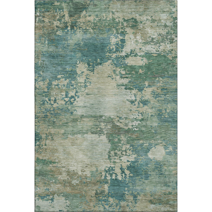 10' X 14' Abstract Washable Area Rug With UV Protection (717014) - Teal / Beige