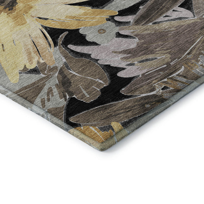 10' X 14' Floral Washable Area Rug With UV Protection (693948) - Black / Gray / Wheat