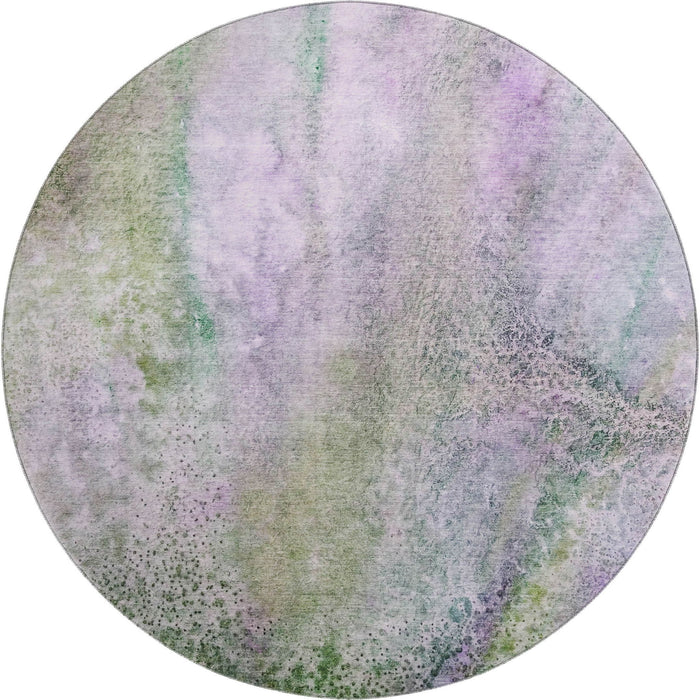 8' Abstract Washable Round Rug With UV Protection (646801) - Purple / Green