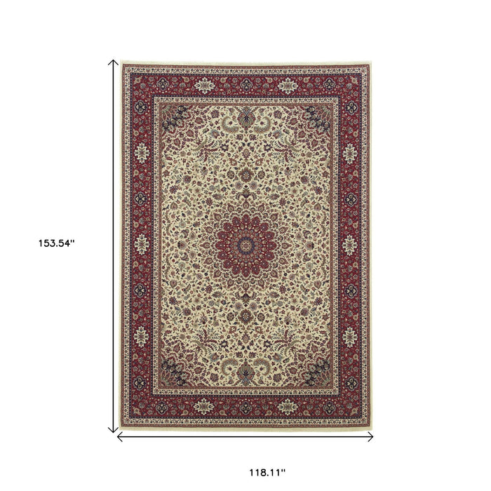 10' X 13' Oriental Area Rug - Ivory And Red