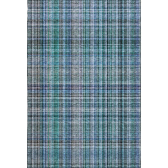 8' X 10' Plaid Washable Area Rug With UV Protection (648308) - Teal / Gray