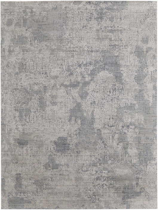 12' x 15' Casual Abstract Hand Woven Worn Faded Wool Blend Area Rug - Gray And Silver